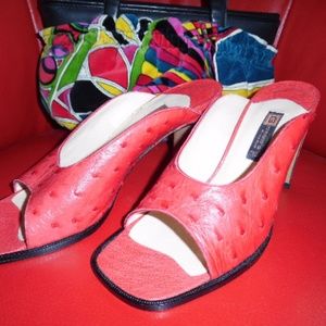 NEW vintage Giorgio's Palm beach genuine ostrich sandal 7 exotic red hot
